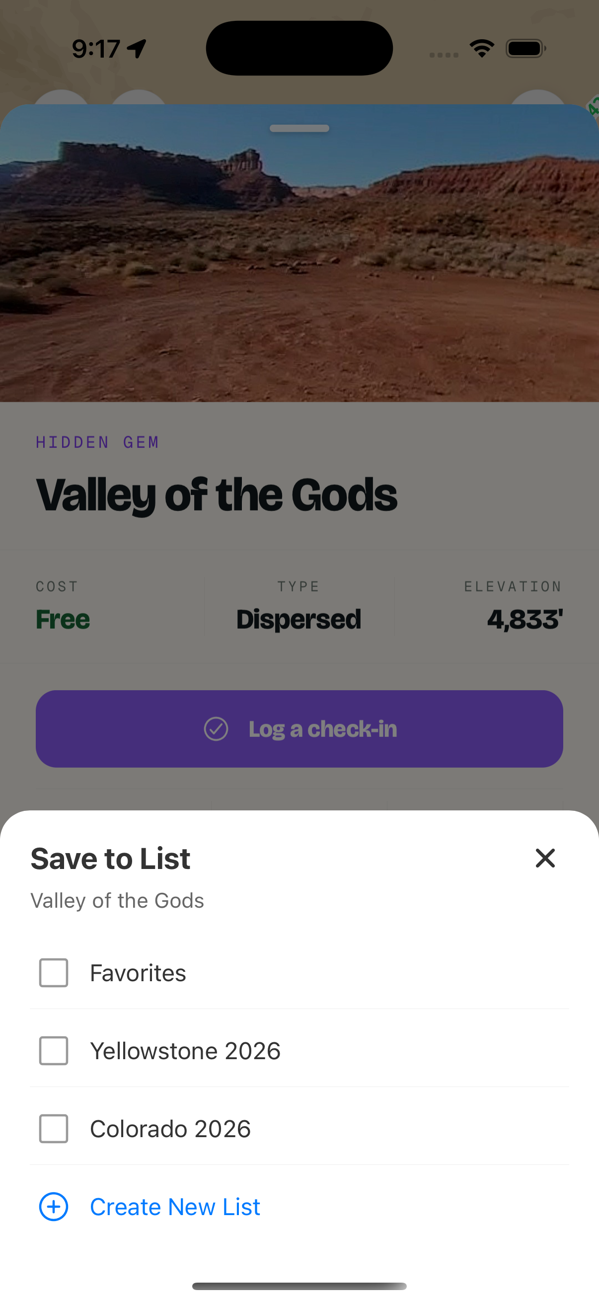 Save a campsite to a list