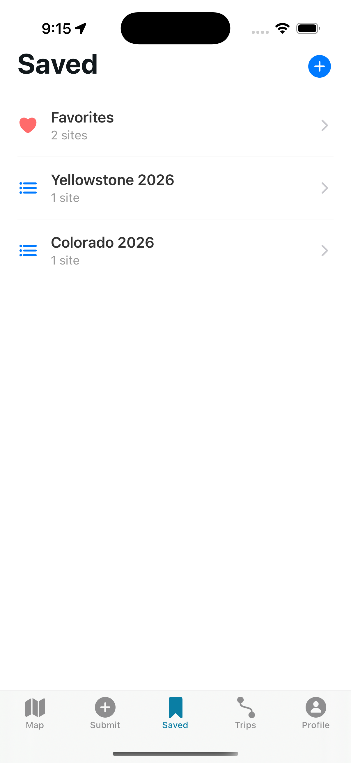 Saved lists for different trips