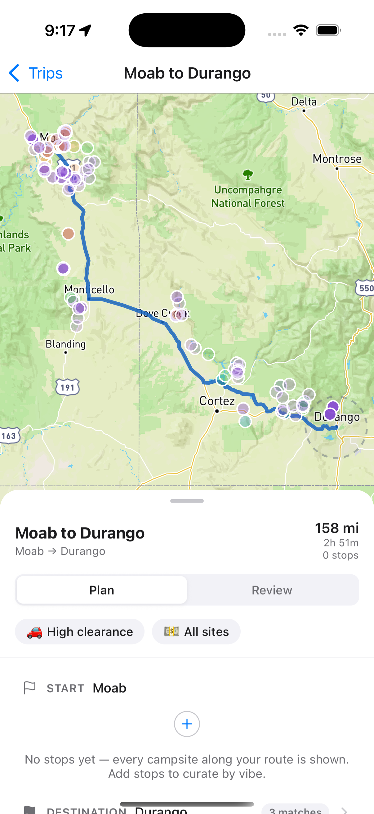 Trip planner with multi-stop route