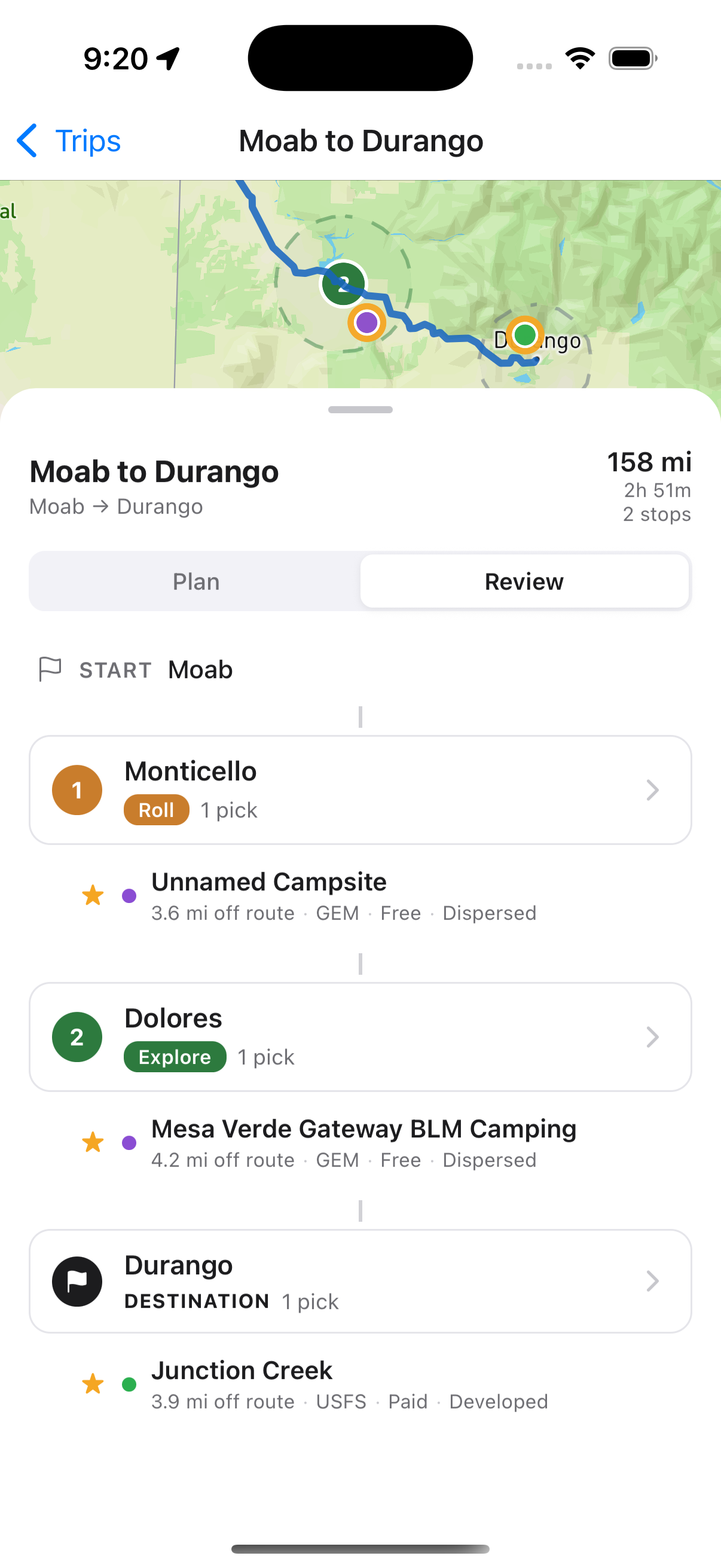 Trip review and routing